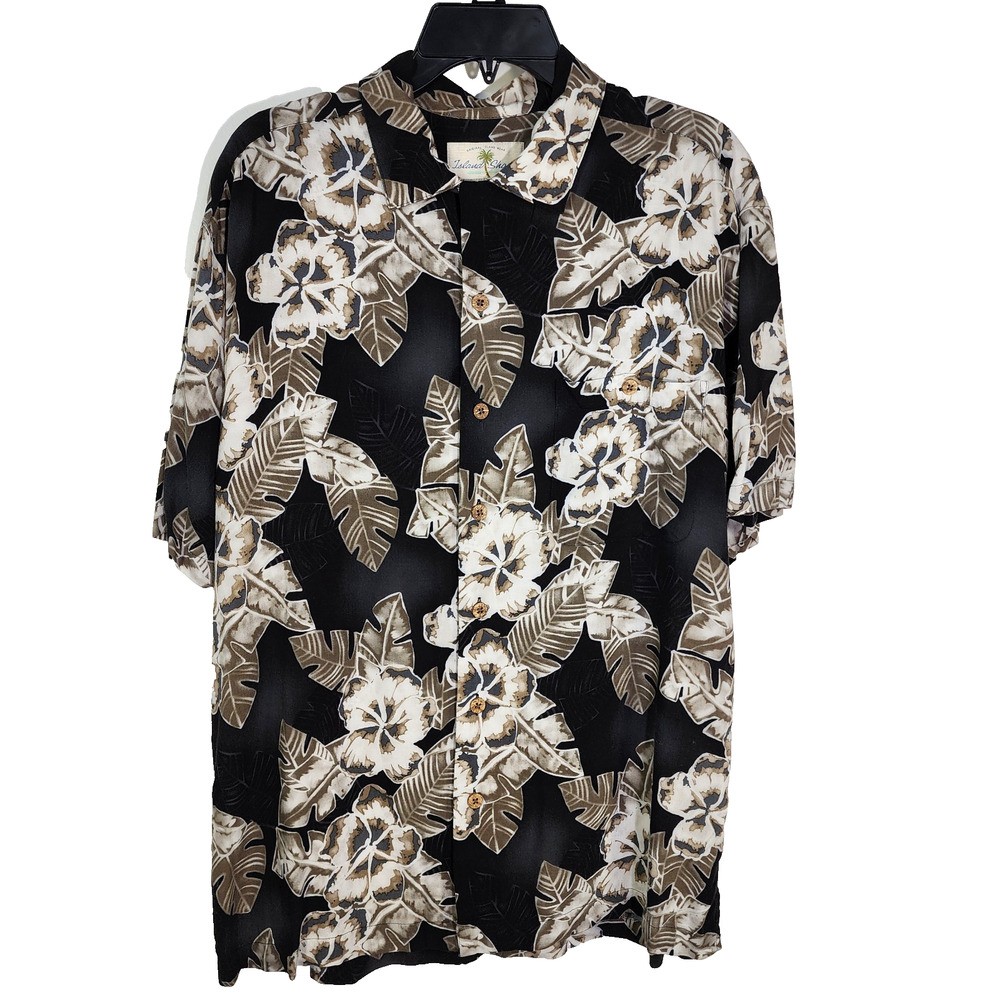 Island Shores Shirt Mens Large Hawaiian Tropical Floral Palm Button Short Sleeve